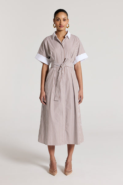 Sienna Shirtmaker Dress - White/Fawn-Perri Cutten