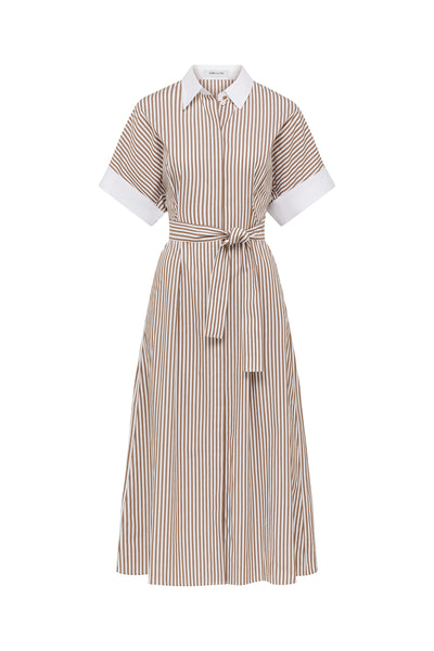 Sienna Shirtmaker Dress - White/Fawn-Perri Cutten