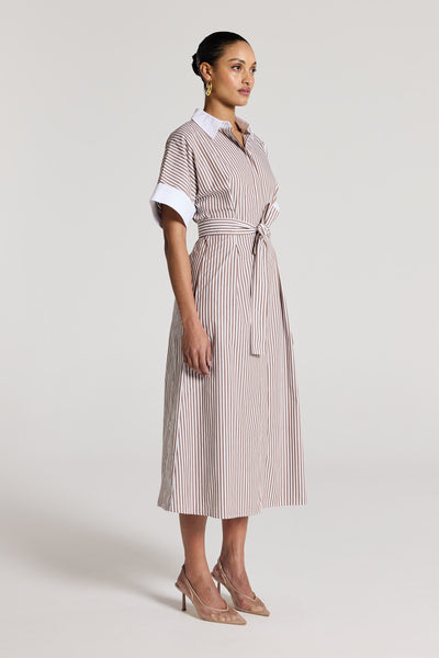 Sienna Shirtmaker Dress - White/Fawn-Perri Cutten
