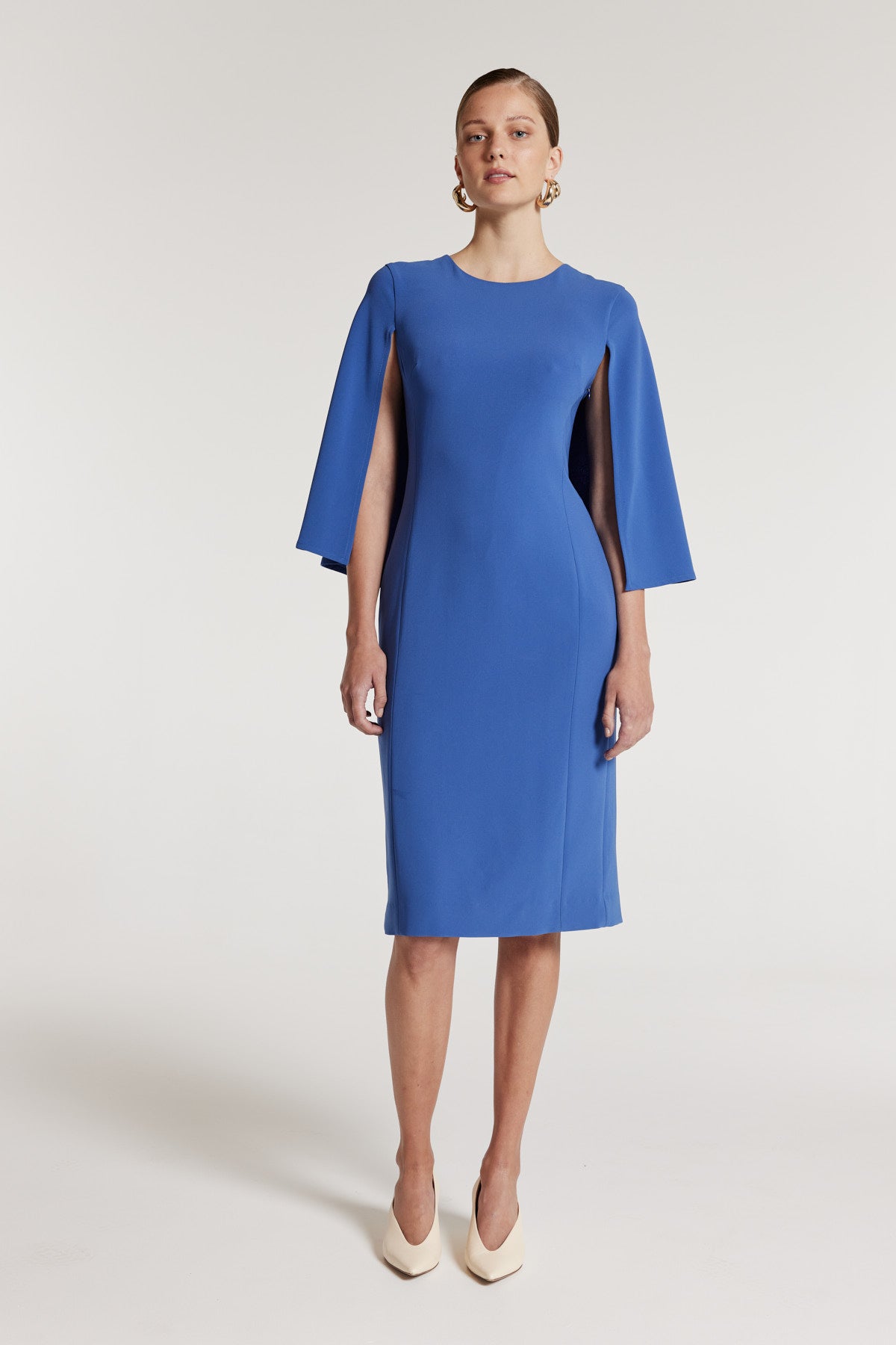 Cape Sleeve Dress - Mid Blue-Perri Cutten