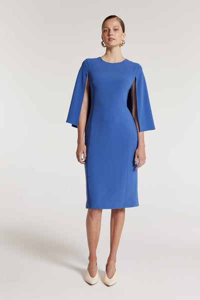 Cape Sleeve Dress - Mid Blue-Perri Cutten