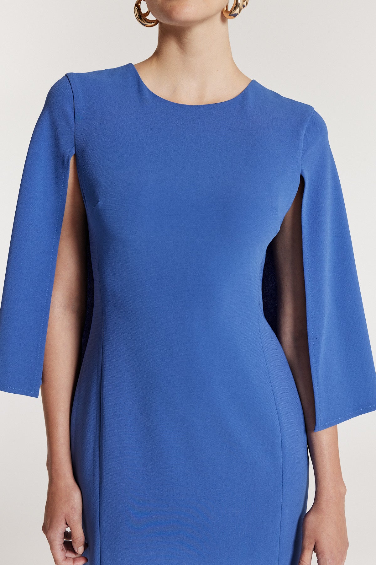 Cape Sleeve Dress - Mid Blue-Perri Cutten