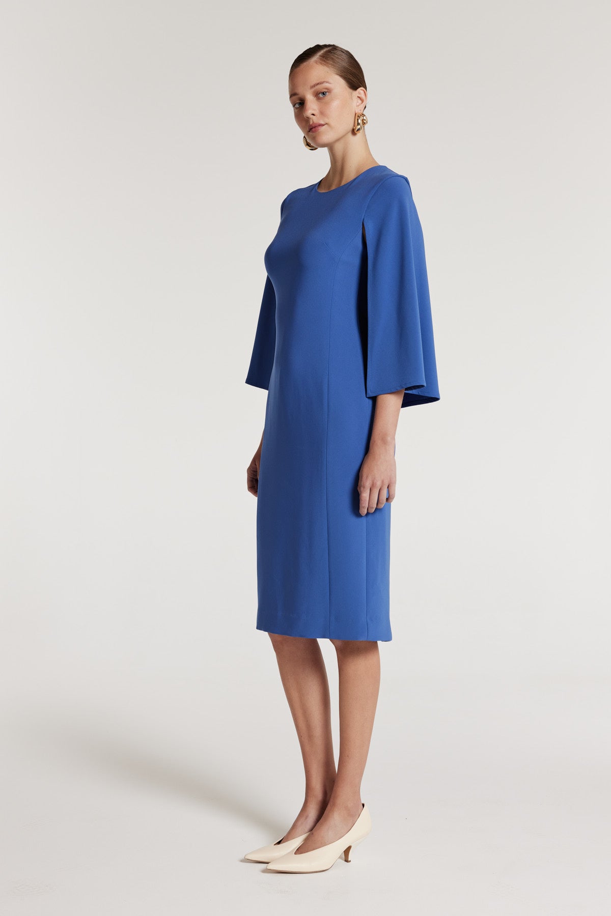 Cape Sleeve Dress - Mid Blue-Perri Cutten