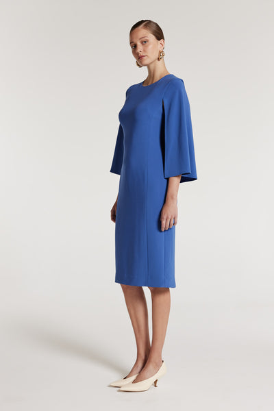 Cape Sleeve Dress - Mid Blue-Perri Cutten