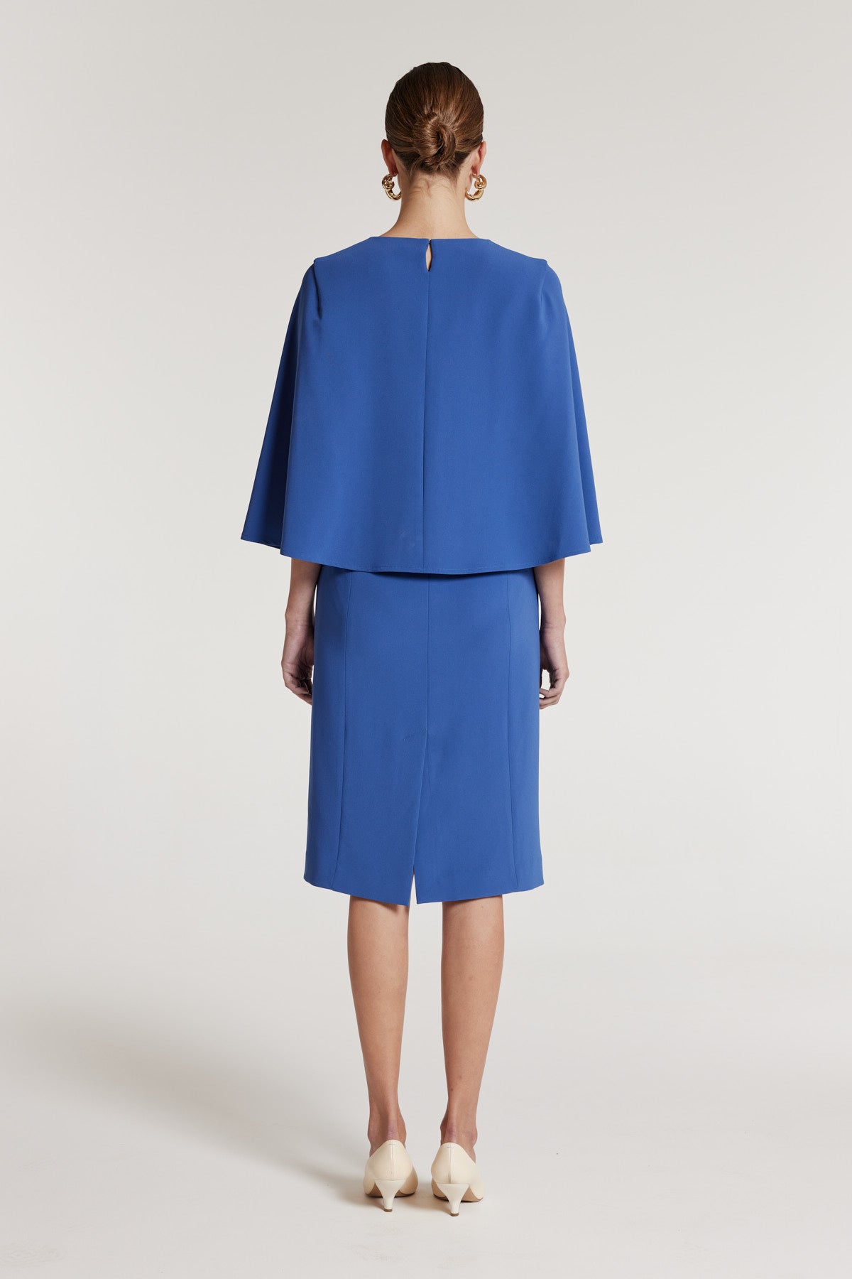 Cape Sleeve Dress - Mid Blue-Perri Cutten