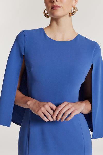 Cape Sleeve Dress - Mid Blue-Perri Cutten