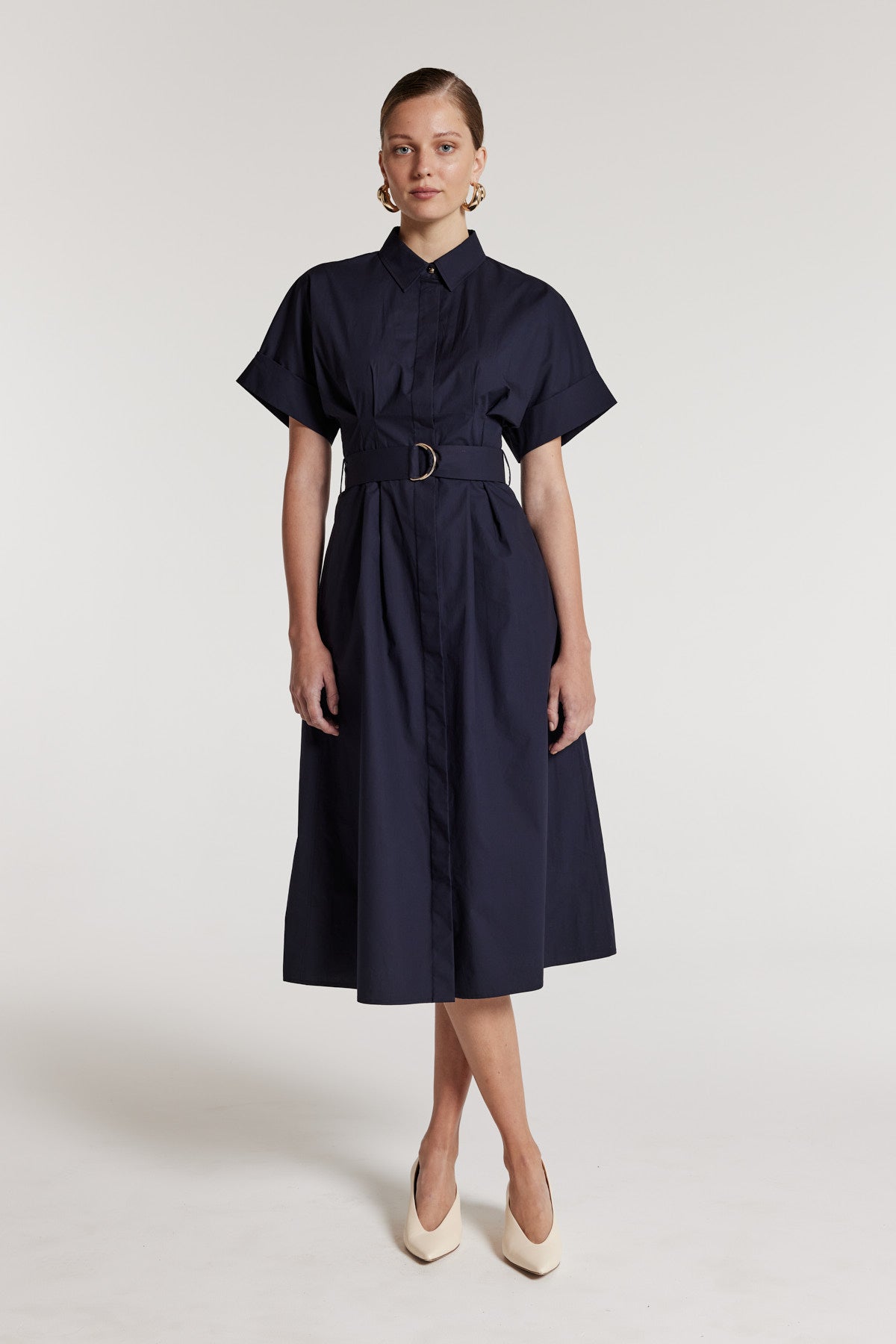 Cotton Shirtmaker Dress - Navy-Perri Cutten