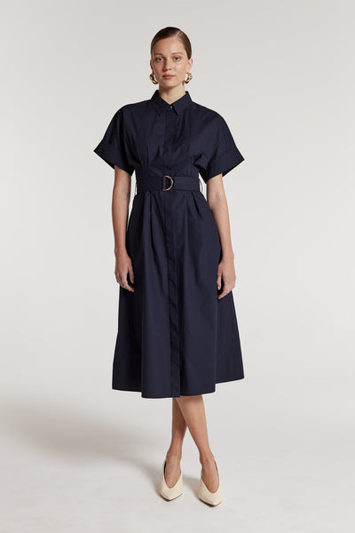 Cotton Shirtmaker Dress - Navy-Perri Cutten