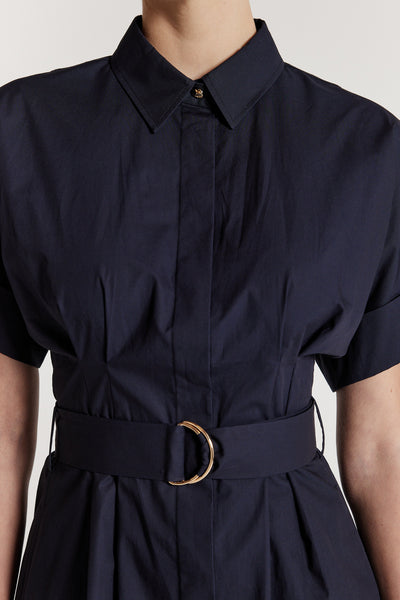 Cotton Shirtmaker Dress - Navy-Perri Cutten