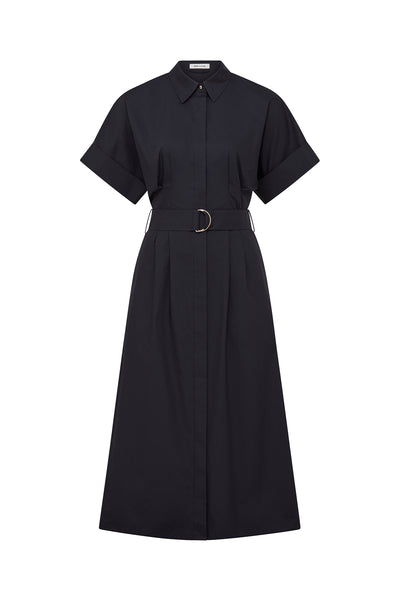 Cotton Shirtmaker Dress - Navy-Perri Cutten