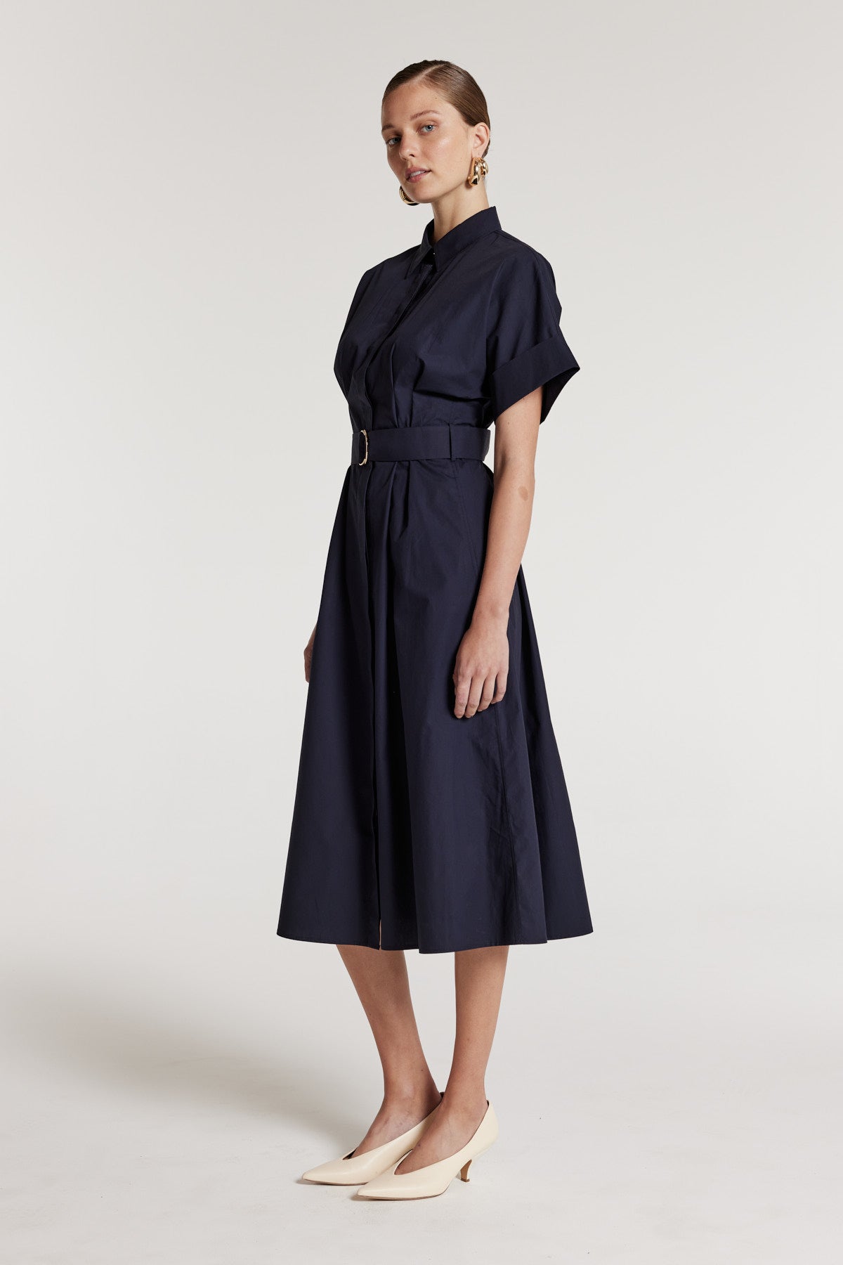 Cotton Shirtmaker Dress - Navy-Perri Cutten