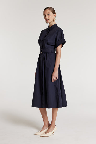 Cotton Shirtmaker Dress - Navy-Perri Cutten
