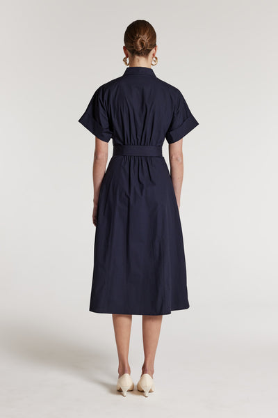 Cotton Shirtmaker Dress - Navy-Perri Cutten