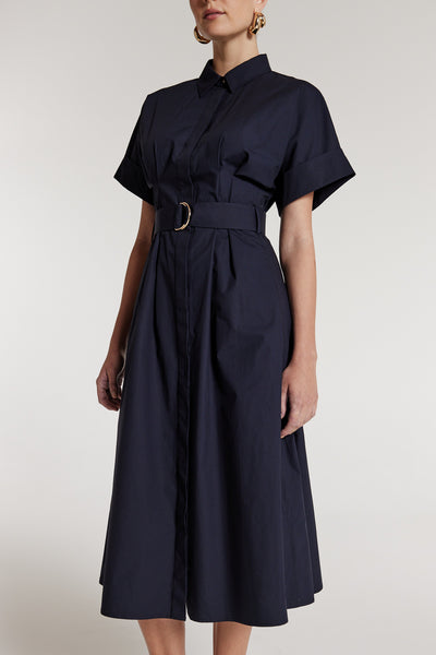 Cotton Shirtmaker Dress - Navy-Perri Cutten