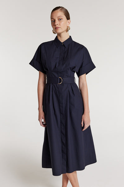 Cotton Shirtmaker Dress - Navy-Perri Cutten