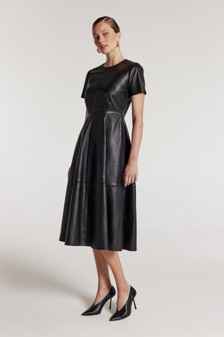 black leather formal dress Black Faux Leather Sleeveless Midi Dress - Midi Dresses