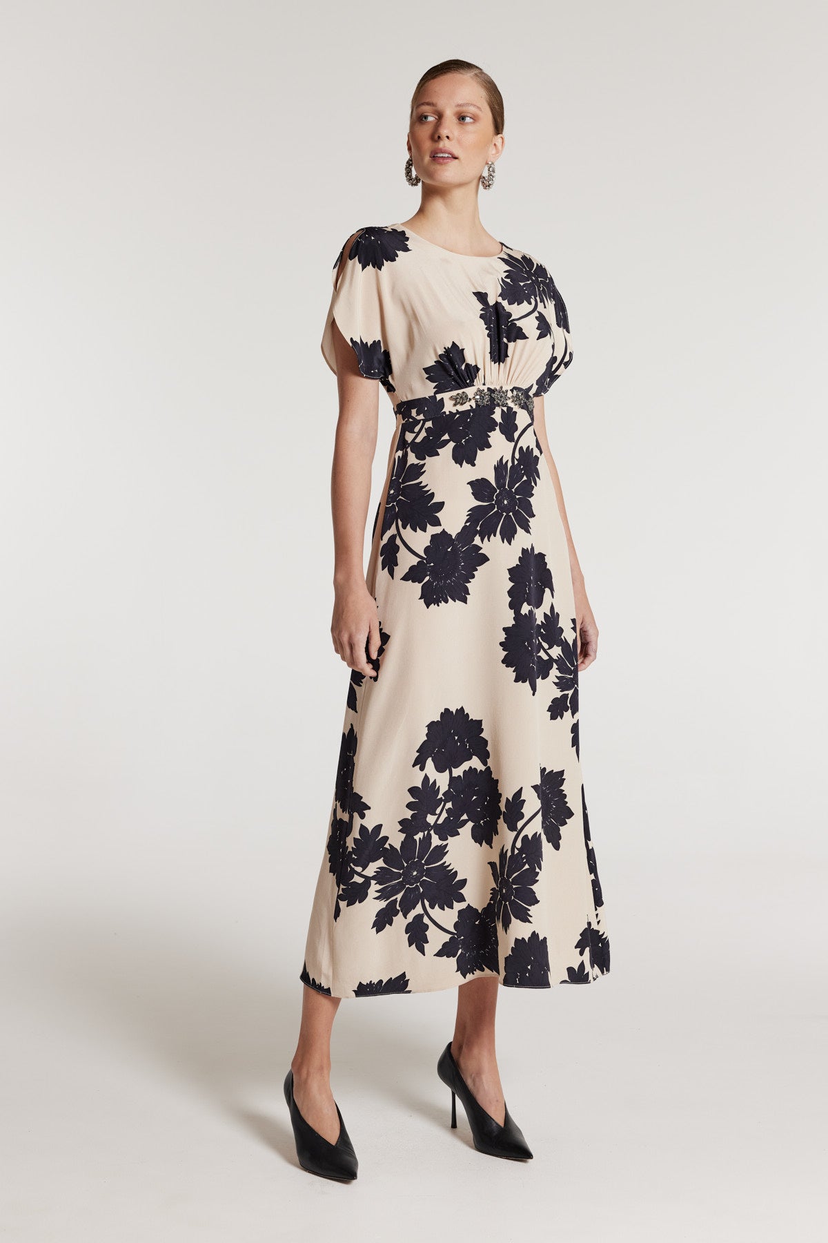 Irina Silk Dress - Beige/Black-Perri Cutten
