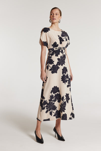 Irina Silk Dress - Beige/Black-Perri Cutten