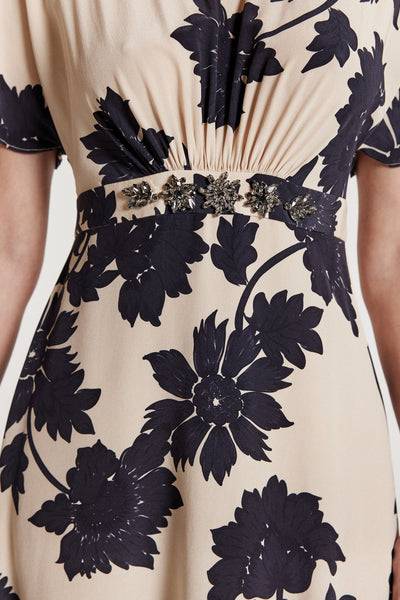 Irina Silk Dress - Beige/Black-Perri Cutten