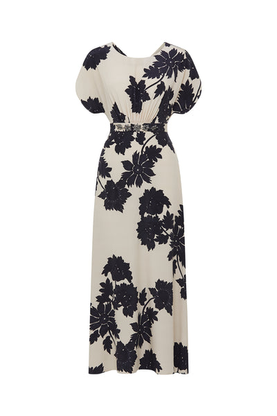 Irina Silk Dress - Beige/Black-Perri Cutten