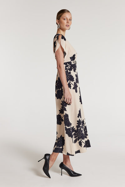 Irina Silk Dress - Beige/Black-Perri Cutten