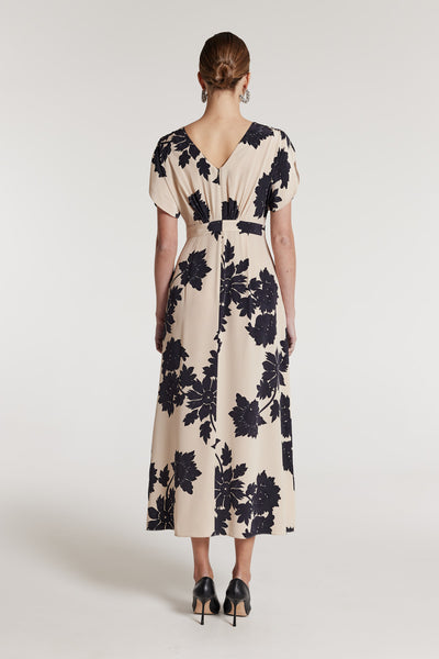 Irina Silk Dress - Beige/Black-Perri Cutten