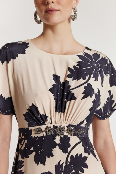 Irina Silk Dress - Beige/Black-Perri Cutten