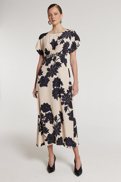 Irina Silk Dress - Beige/Black-Perri Cutten