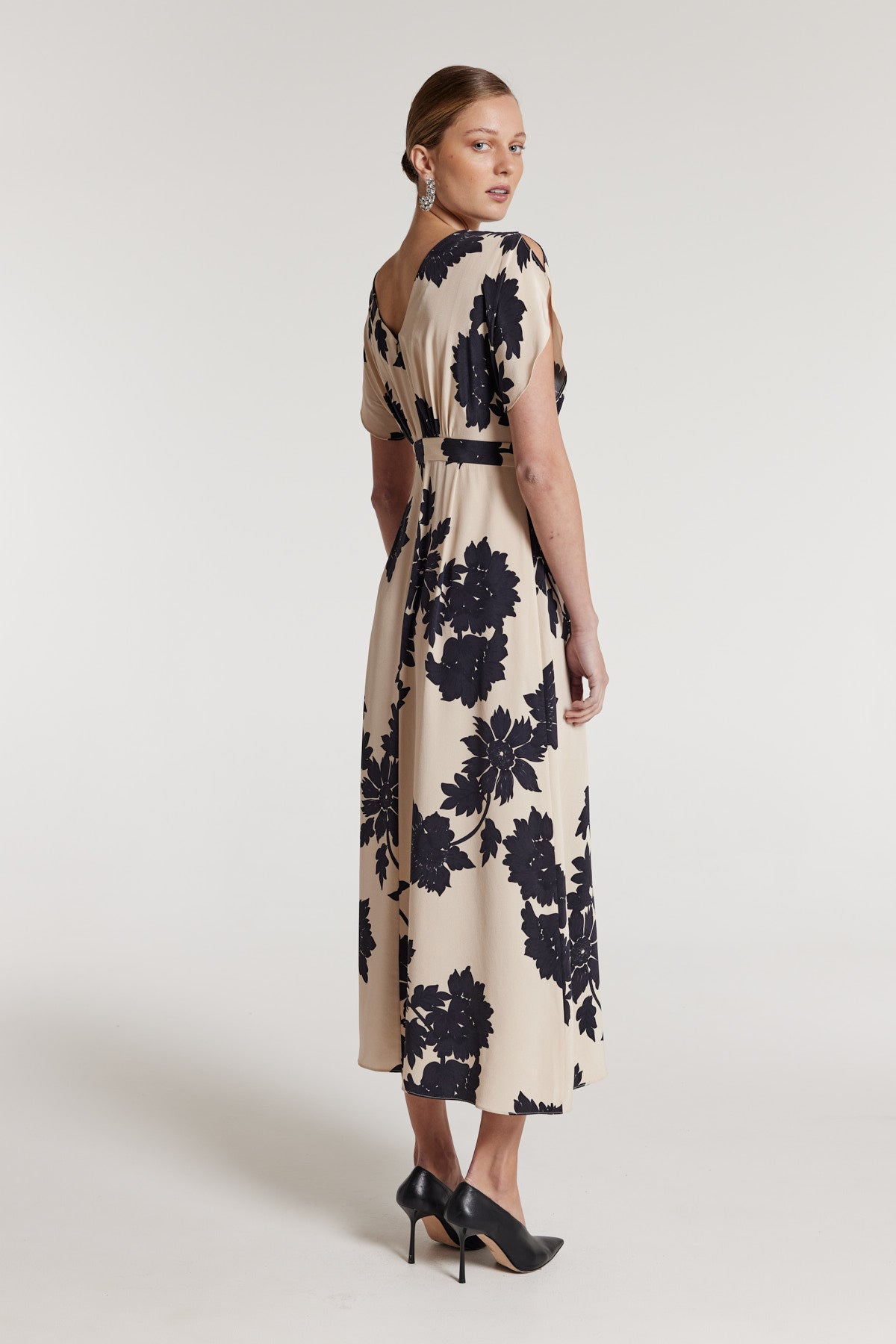 Irina Silk Dress - Beige/Black-Perri Cutten