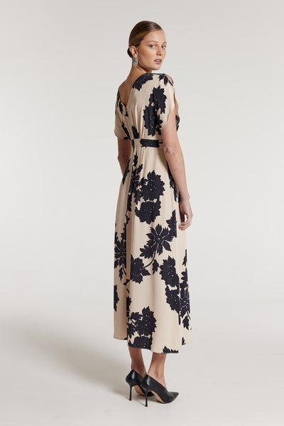 Irina Silk Dress - Beige/Black-Perri Cutten