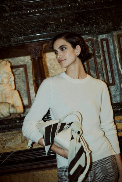 Signature Silk Scarf - Ivory/Black-Perri Cutten