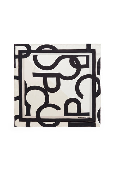 Signature Silk Scarf - Ivory/Black-Perri Cutten