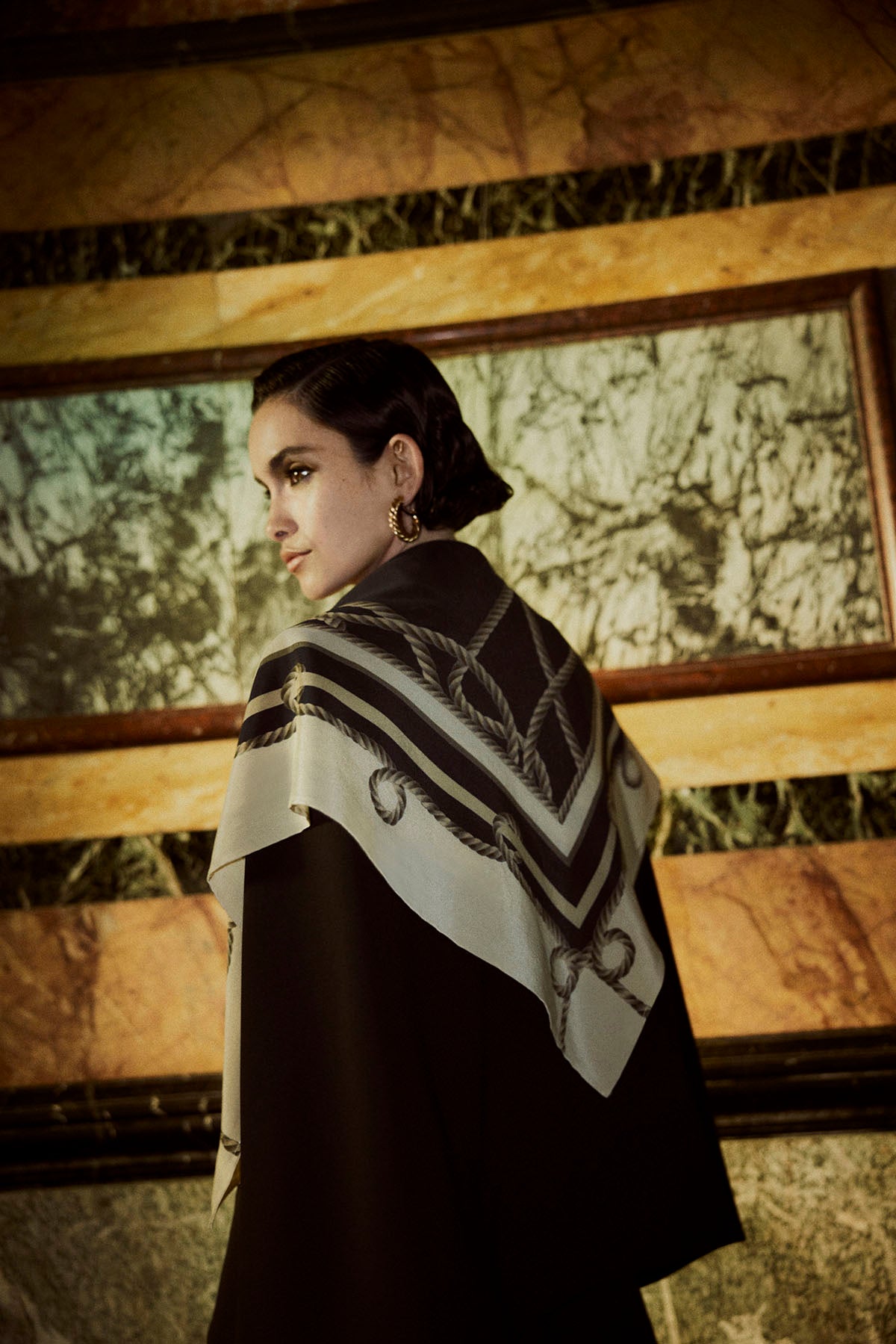 Rope Silk Scarf - Black/Gold-Perri Cutten