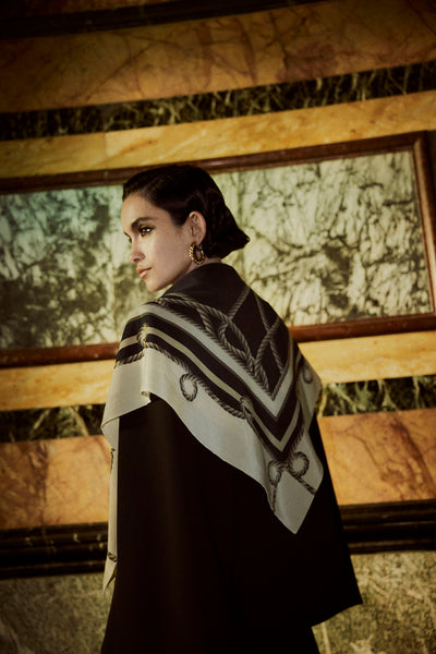 Rope Silk Scarf - Black/Gold-Perri Cutten
