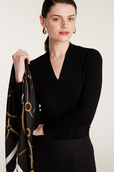 Chain Silk Scarf - Black/Gold-Perri Cutten