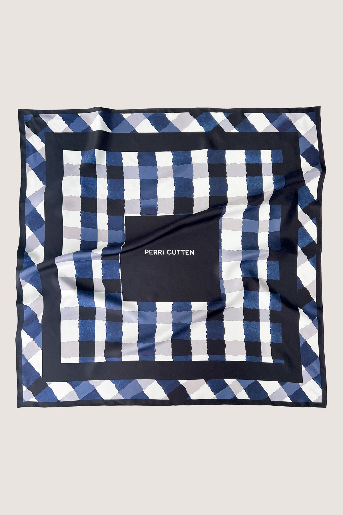 Gingham Silk Scarf - Indigo-Perri Cutten