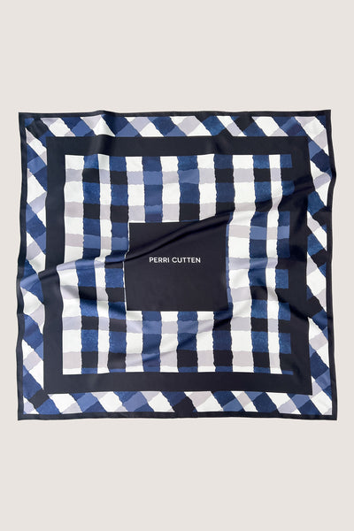 Gingham Silk Scarf - Indigo-Perri Cutten