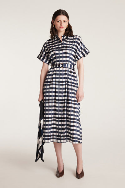 Gingham Silk Scarf - Indigo-Perri Cutten