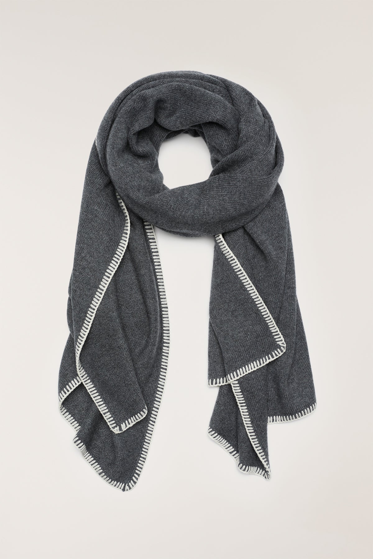 Blanket Stitch Scarf - Charcoal/White-Perri Cutten