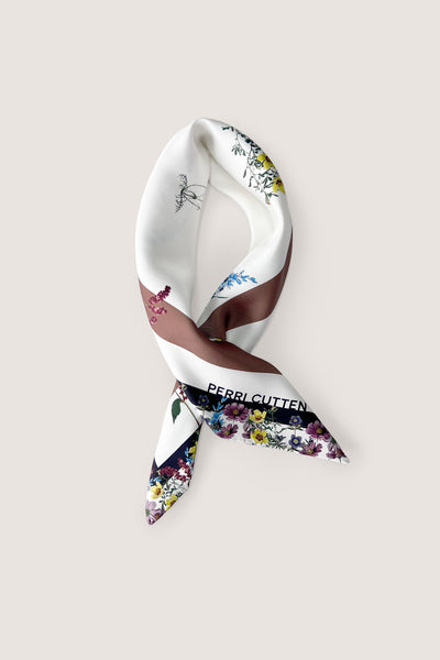 Botanical Silk Scarf - White/Blue-Perri Cutten