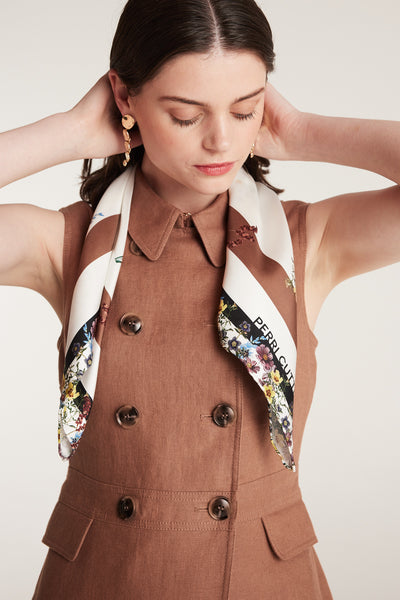 Botanical Silk Scarf - White/Blue-Perri Cutten