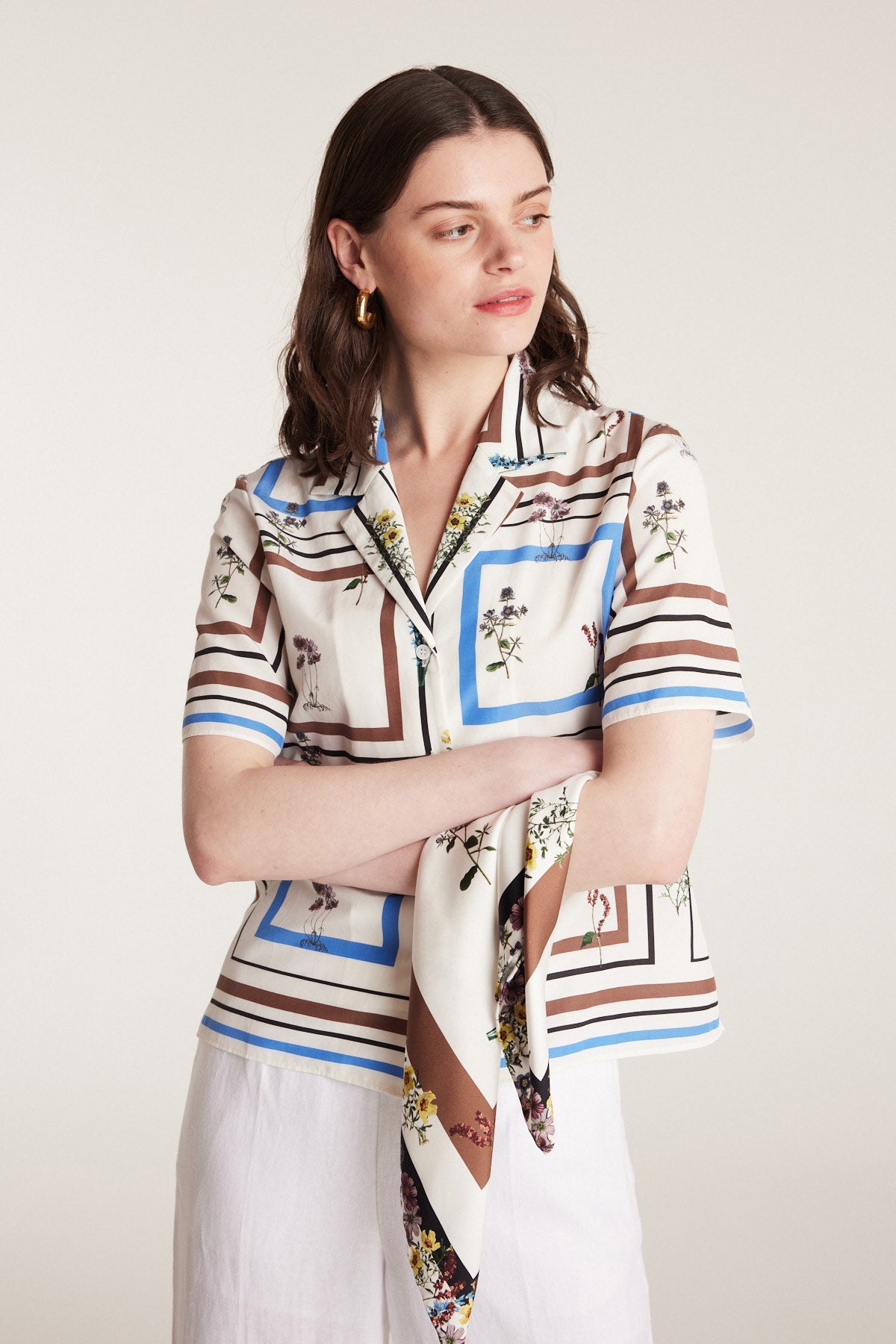 Botanical Silk Scarf - White/Blue-Perri Cutten