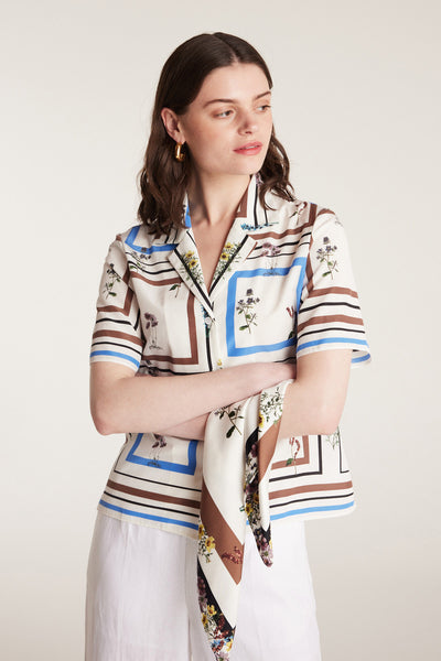 Botanical Silk Scarf - White/Blue-Perri Cutten