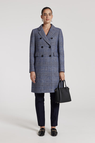 Eleni Check Coat - Blue-Perri Cutten