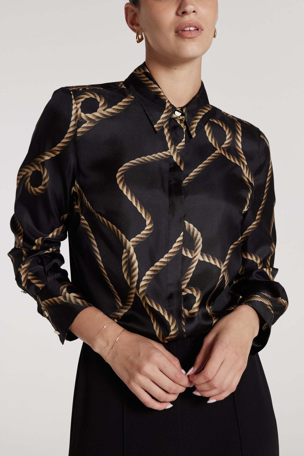 Brigitte Silk Shirt - Black/Gold-Perri Cutten