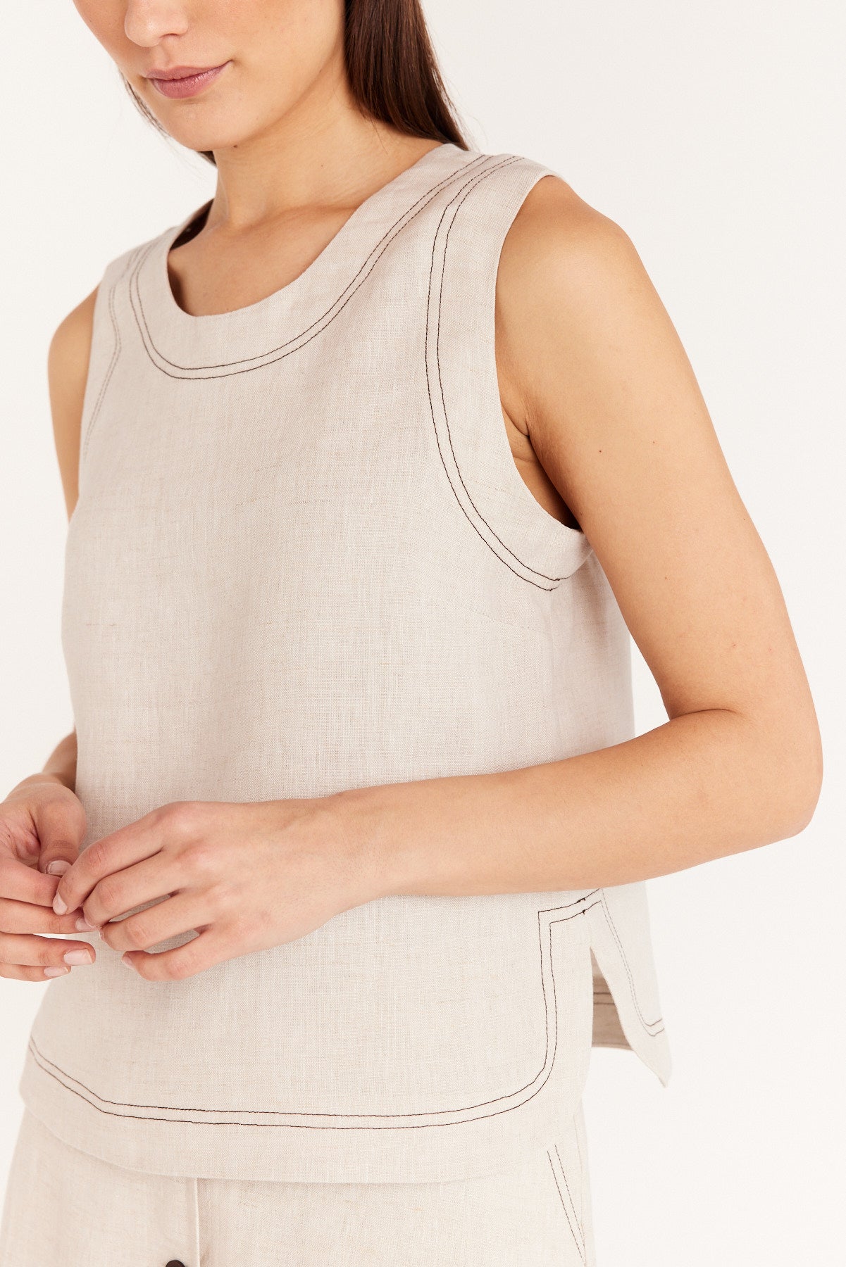 Linen Top - Natural-Perri Cutten