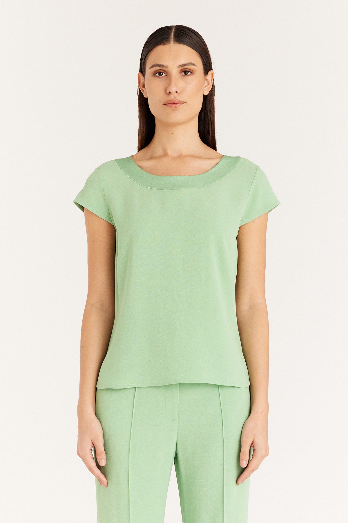 Lina Satin Trim Top - Pistachio Green-Perri Cutten