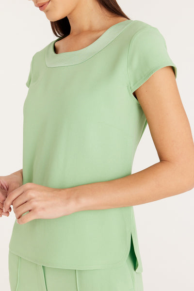 Lina Satin Trim Top - Pistachio Green-Perri Cutten