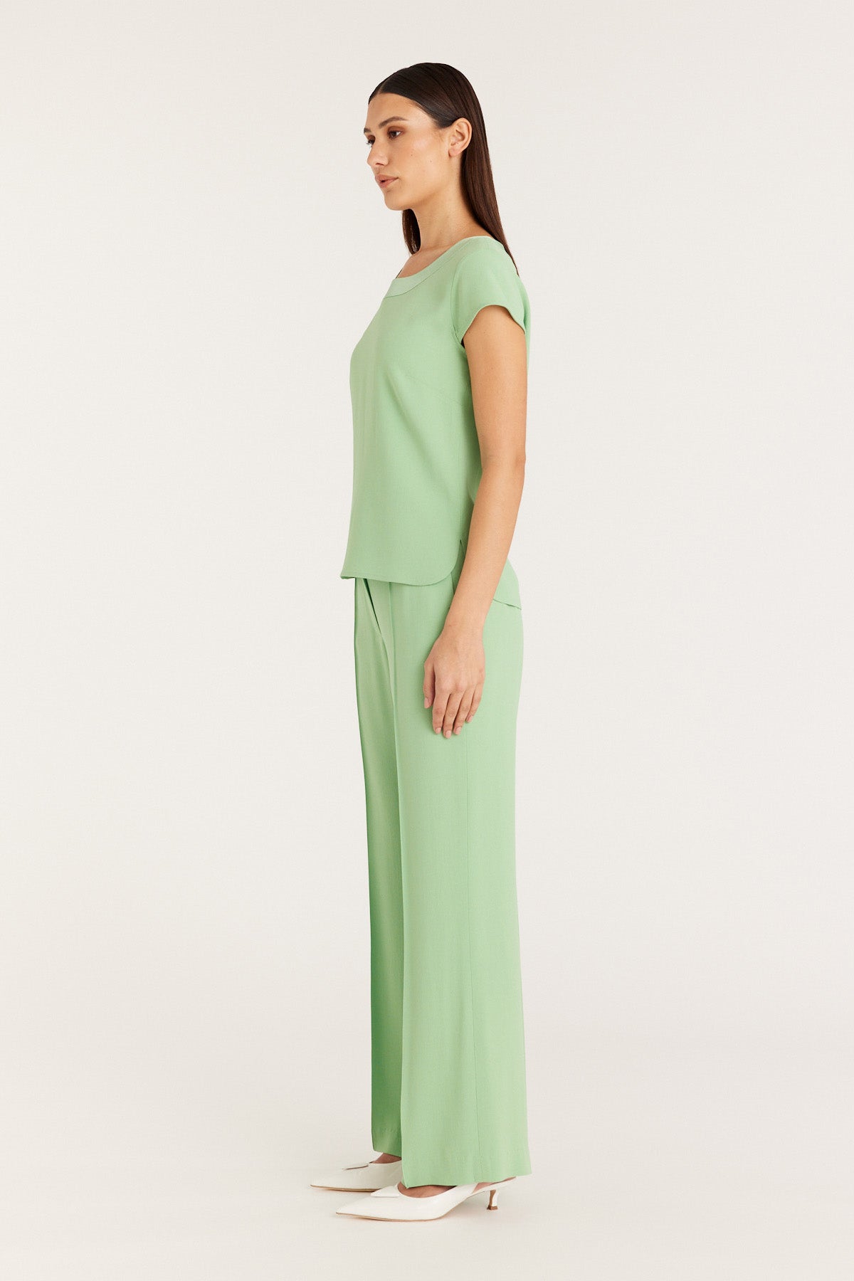 Lina Satin Trim Top - Pistachio Green-Perri Cutten