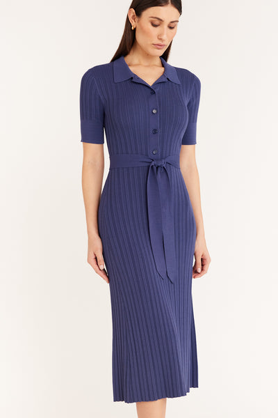 Knit Polo Dress - Indigo-Perri Cutten